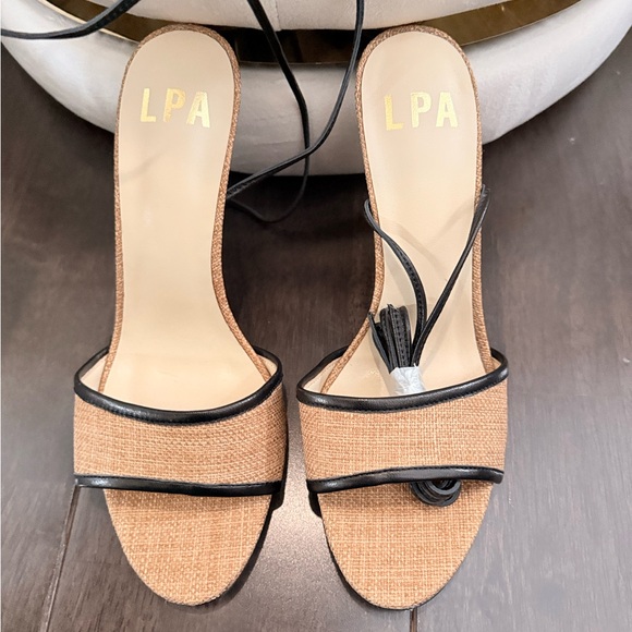 LPA Amara Raffia Black Ankle Wrap Heeled Sandals Size 8 New W/O Box - Picture 9 of 10